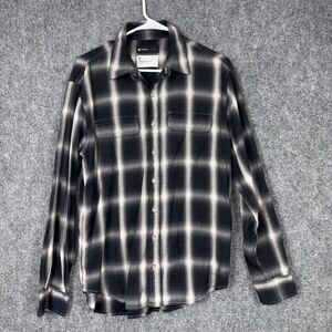 Purple Brand Mens M Shadow Plaid Black White Cotton Shirt Long Sleeve Button Up